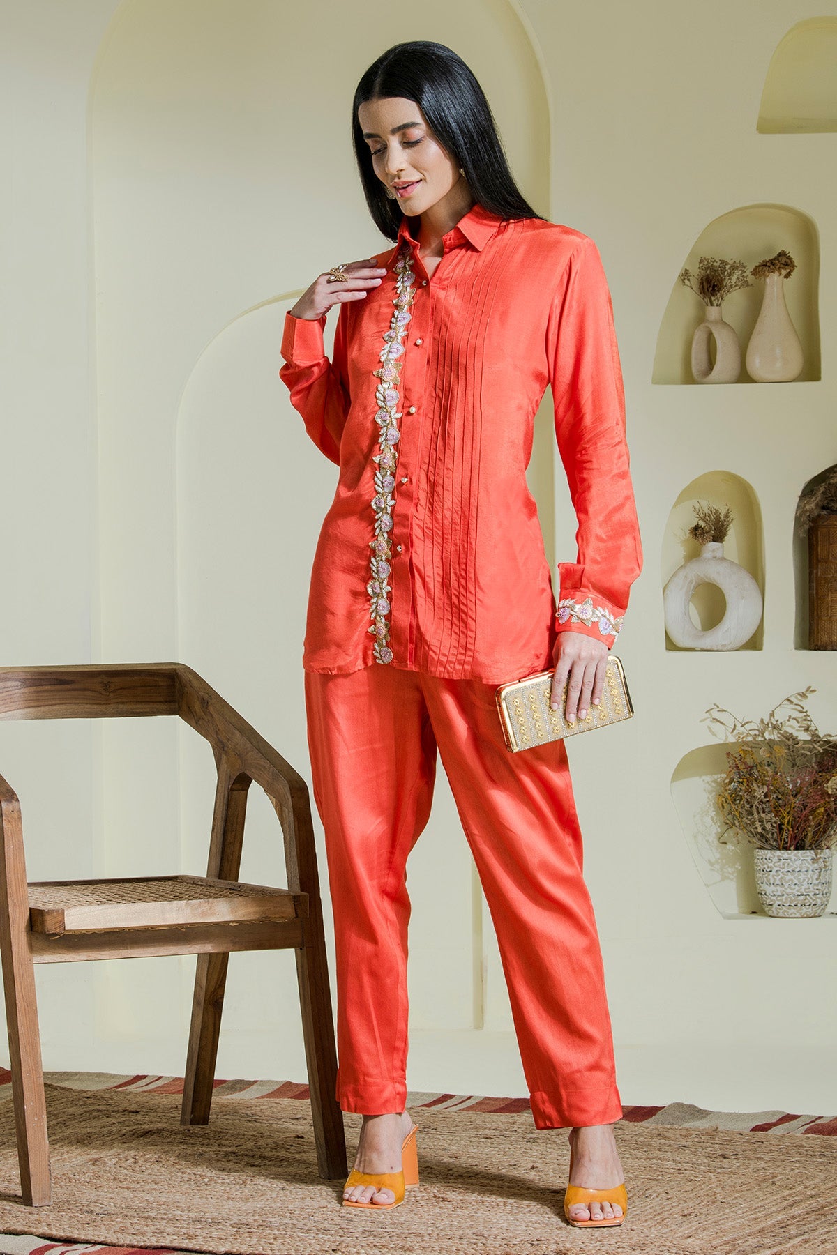 Buy Orange Embroidered Co-ord Set by The Maive for women online at ScrollnShops